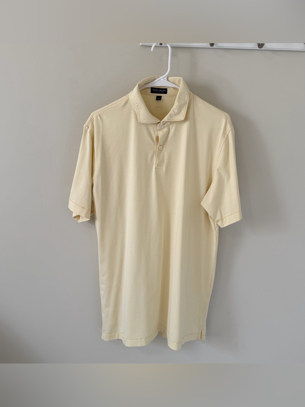 Peter Millar Crown Crafted Polo Men’s Size Large Yellow White Striped Spandex